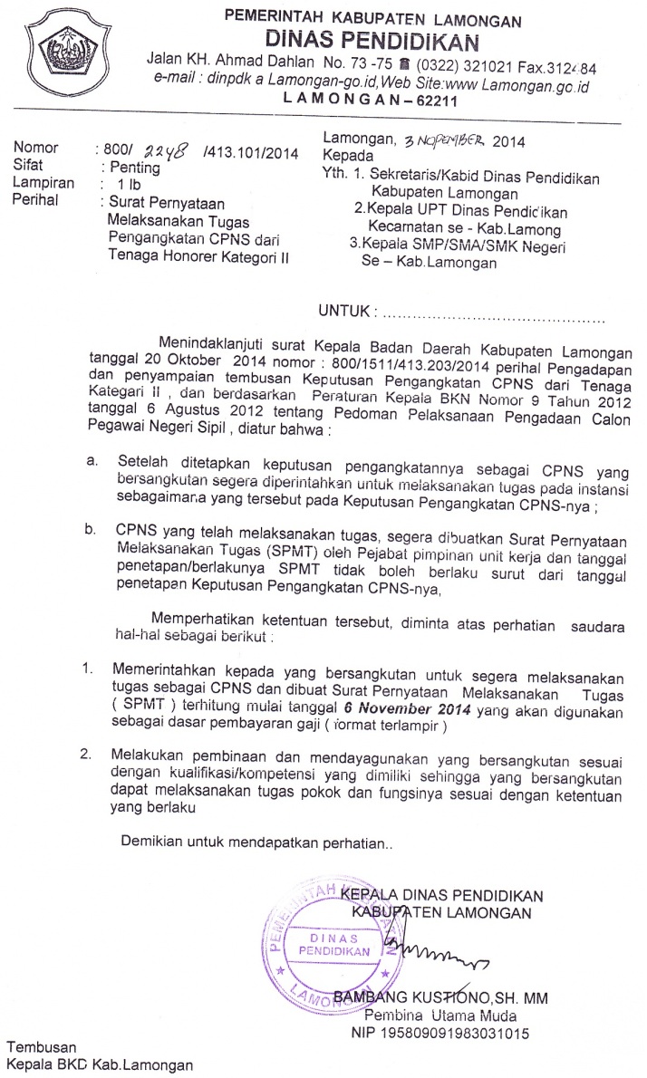 Surat Pernyataan Melaksanakan Tugas Pengangkatan CPNS dari 